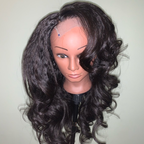 22 inch free part kinky straight closure wig
